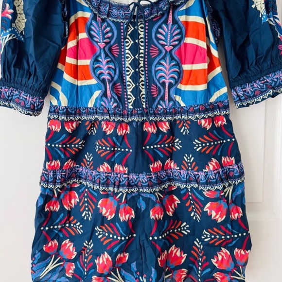 FARM Rio Navy Multicolor Paisley Ruffle-Neck Blouse - Picture 4 of 5